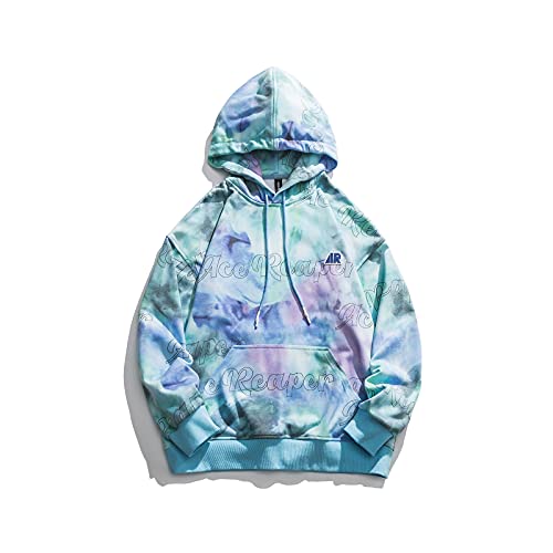 GURUNVANI Herren Casual Langarm Tie Dye Hoodie Farbblock Pullover Sweatshirt, Hw3193blue, L/3XL von GURUNVANI