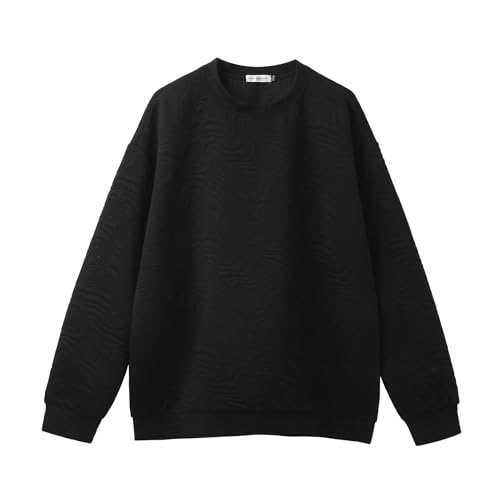 GURUNVANI Herren Cubic Sweatshirt Street Plain Pullover Solid Sweater Top, W42442Black, Medium von GURUNVANI