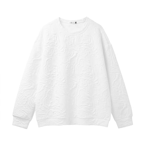 GURUNVANI Herren Cubic Sweatshirt Street Plain Pullover Solid Sweater Top, W42442White, Small von GURUNVANI