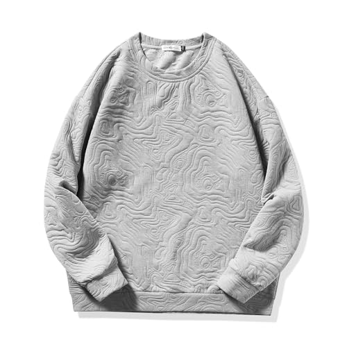 GURUNVANI Herren Cubic Sweatshirt Street Plain Pullover Solid Sweater Top, W42442grau, Large von GURUNVANI