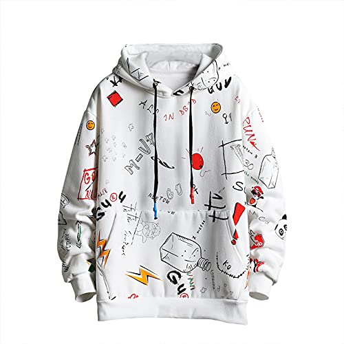 GURUNVANI Herren Graffiti Hoodies Print Sweatshirt Fashion Trainingsanzug Casual Hip-Hop Lustiger Mantel, 19W181White, XXL von GURUNVANI