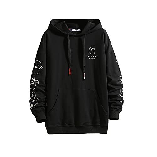 GURUNVANI Herren Graphic Hoodie Kapuzenpullover Geisterdruck, 4115 schwarz, Medium von GURUNVANI