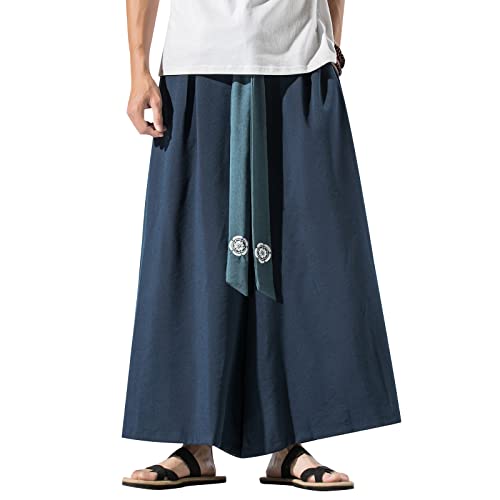 GURUNVANI Herren Hose mit weitem Bein, japanische Yogahose, Hip Hop Baggy Hose, 23k90marineblau, L von GURUNVANI