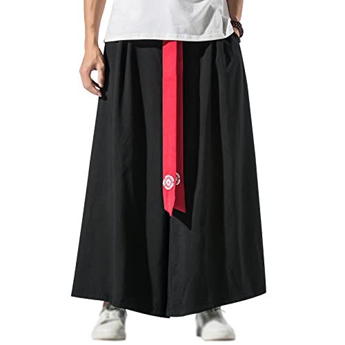 GURUNVANI Herren Hose mit weitem Bein, japanische Yogahose, Hip Hop Baggy Hose, 23k90schwarz, L von GURUNVANI