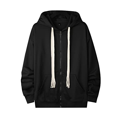 GURUNVANI Herren Kapuzenjacke Full Zip Hoodies Baseball Streetwear, Schwarz, Medium von GURUNVANI