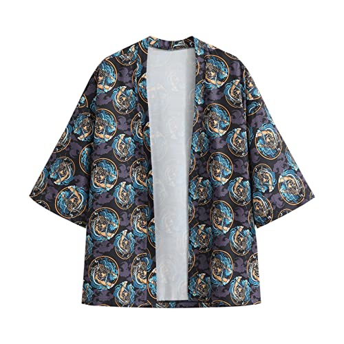 GURUNVANI Herren Kurzarm Japanisches Harajuku Shirt Sommer Jacke Tops Shirts, 20F12Blau, L GURUNVANI Herren Kurzarm Japanisches Harajuku Shirt Sommer Jacke Tops Shirts, 20F12Blau, L von GURUNVANI
