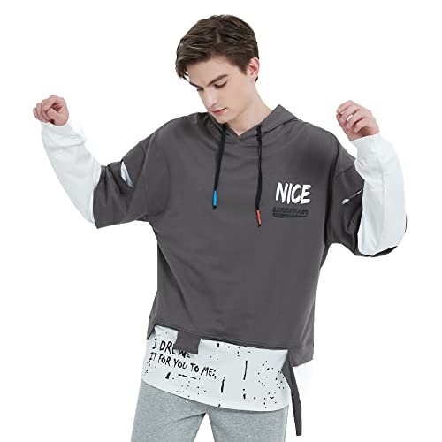 GURUNVANI Herren Mode Trends Hoodies Hip Hop Patchwork Pullover Hoodie Top von GURUNVANI