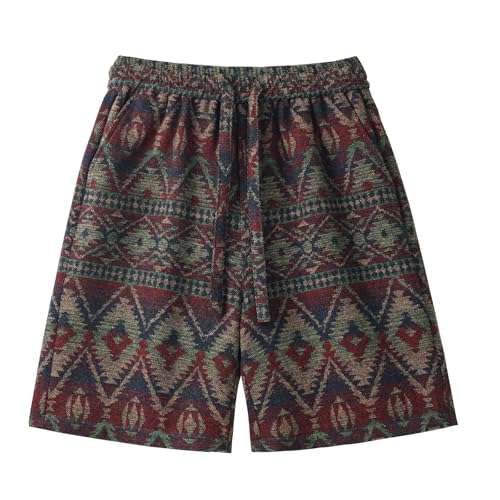 GURUNVANI Herren-Shorts, Ethno-Shorts, Vintage, geometrisches Muster, Kordelzug-Shorts, Violett, X-Large GURUNVANI Herren-Shorts, Ethno-Shorts, Vintage, geometrisches Muster, Kordelzug-Shorts, Violett, X-Large von GURUNVANI
