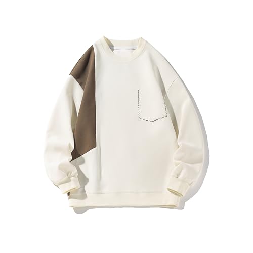 GURUNVANI Herren-Sweatshirt mit Farbblock, Rundhalsausschnitt, Patchwork-Sweatshirt, lockeres Workout-Pullover, beige, M GURUNVANI Herren-Sweatshirt mit Farbblock, Rundhalsausschnitt, Patchwork-Sweatshirt, lockeres Workout-Pullover, beige, M von GURUNVANI