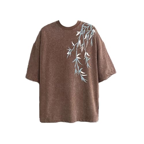 GURUNVANI Herren-T-Shirt, gewaschen, übergroß, grafisch, kurzärmelig, japanische Hemden, Braun, XXL GURUNVANI Herren-T-Shirt, gewaschen, übergroß, grafisch, kurzärmelig, japanische Hemden, Braun, XXL von GURUNVANI