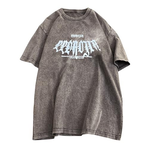 GURUNVANI Herren-T-Shirt, gewaschenes Grafik-T-Shirt, Vintage-Stil, übergroßes Hemd, kurzärmelig, Khaki, S GURUNVANI Herren-T-Shirt, gewaschenes Grafik-T-Shirt, Vintage-Stil, übergroßes Hemd, kurzärmelig, Khaki, S von GURUNVANI