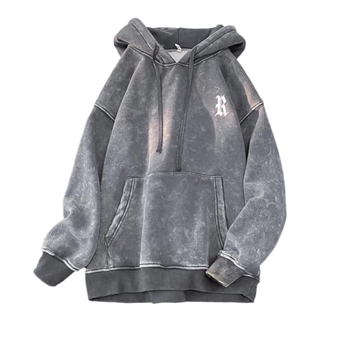 GURUNVANI Herren Vintage Hoodies Distressed Hooded Sweatshirt Graphic Pullover, 99357 Hellgrau, Small von GURUNVANI