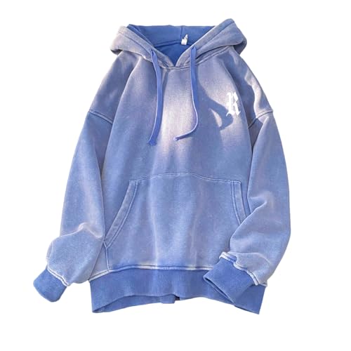 GURUNVANI Herren Vintage Hoodies Distressed Hooded Sweatshirt Graphic Pullover, Xw99357blue, Medium von GURUNVANI