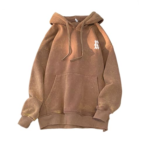 GURUNVANI Herren Vintage Hoodies Distressed Hooded Sweatshirt Graphic Pullover, Xw99357brown, Medium von GURUNVANI