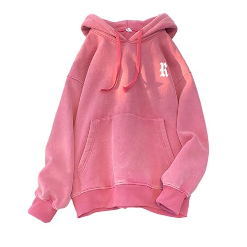 GURUNVANI Herren Vintage Hoodies Distressed Hooded Sweatshirt Graphic Pullover, Xw99357pink, L von GURUNVANI