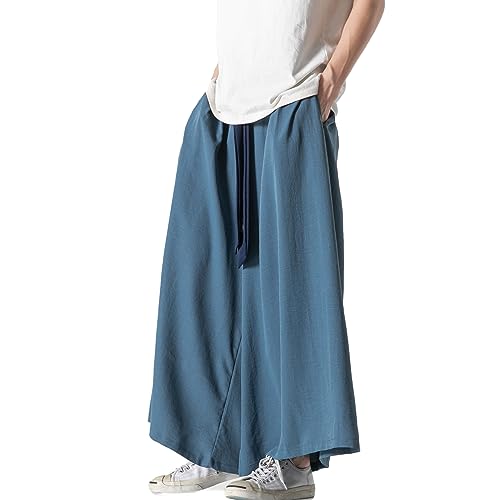 GURUNVANI Herren Wide Leg Pants Japanische Yoga Hosen Hip Hop Baggy Hosen, 23K133Blau, L von GURUNVANI