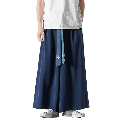 GURUNVANI Herren Wide Leg Pants Japanische Yoga Hosen Hip Hop Baggy Hosen, 23K133Marineblau, XS von GURUNVANI