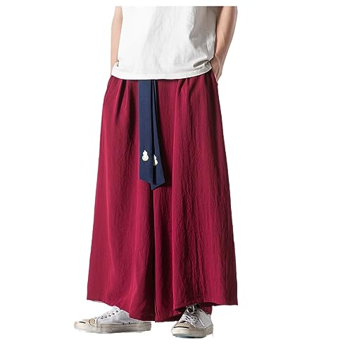 GURUNVANI Herren Wide Leg Pants Japanische Yoga Hosen Hip Hop Baggy Hosen, 23K133Rot, L von GURUNVANI