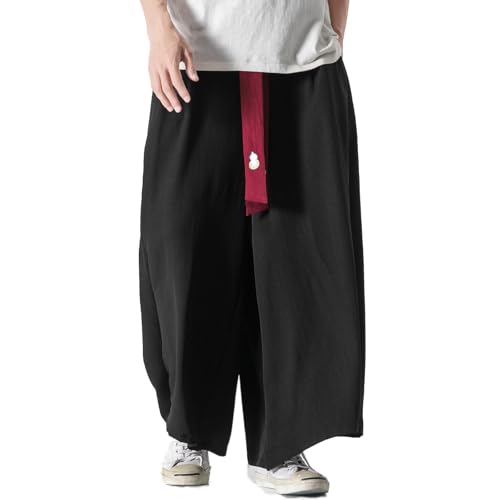 GURUNVANI Herren Wide Leg Pants Japanische Yoga Hosen Hip Hop Baggy Hosen, 23K133Schwarz, L von GURUNVANI