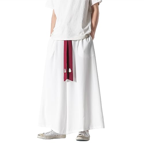 GURUNVANI Herren Wide Leg Pants Japanische Yoga Hosen Hip Hop Baggy Hosen, 23K133Weiß, L von GURUNVANI