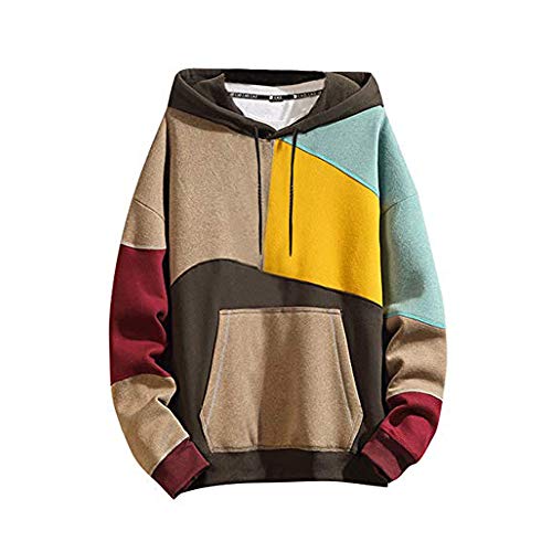 Hoodies Herren Color Block Casual O-Neck Pullover Kapuzenpullover, Black, Large von GURUNVANI