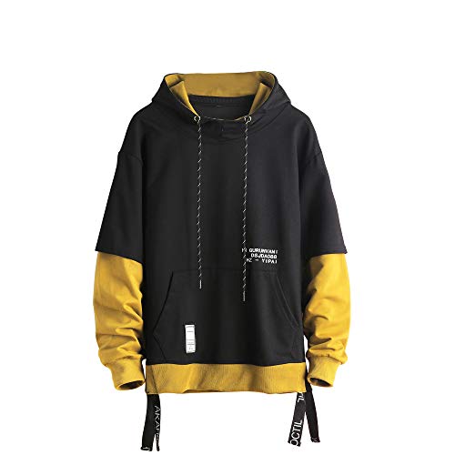 GURUNVANI Kontrastfarbe Pullover Hoodie Herren Patchwork Hoodies Männer, Gelb, S von GURUNVANI