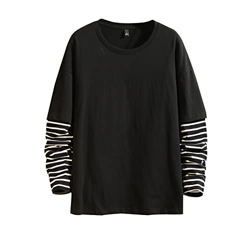 GURUNVANI Kontrastfarbe, langärmeliges T-Shirt, Herren, Patchwork-Pullover, 100 % Baumwolle, Cs7001black2, L von GURUNVANI