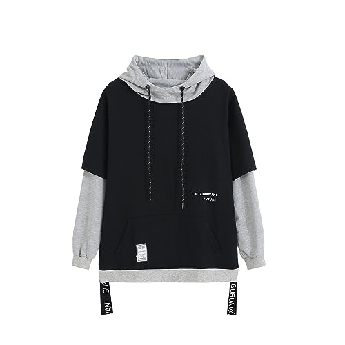 GURUNVANI Kontrastfarbe Pullover Hoodie Herren Patchwork Hoodies Männer, 10W107Grau, L von GURUNVANI