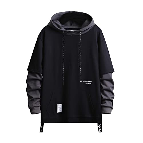 GURUNVANI Kontrastfarbe Pullover Hoodie Herren Patchwork Hoodies Männer, 10schwarz, 3XL von GURUNVANI