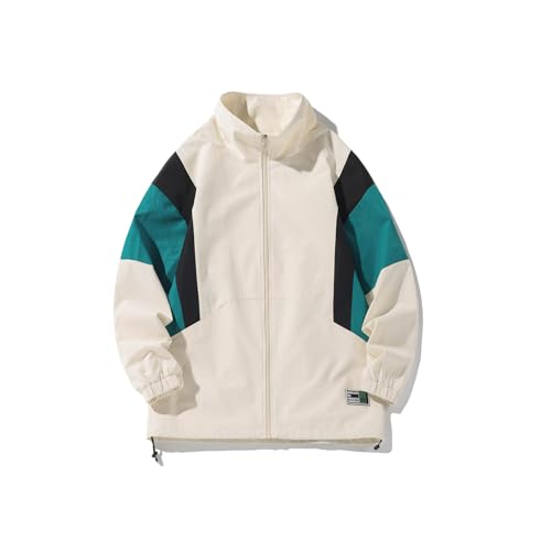 GURUNVANI Patchwork-Jacke für Herren, Durchgehender Reißverschluss, Windbreaker, Vintage-Stil, Hj24081white, XXL von GURUNVANI