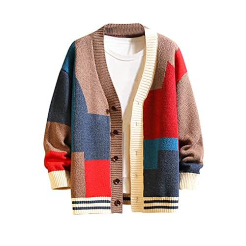 GURUNVANI Strickjacke Pullover für Männer gestrickt Lange Ärmel Pullover mit Knöpfen von GURUNVANI
