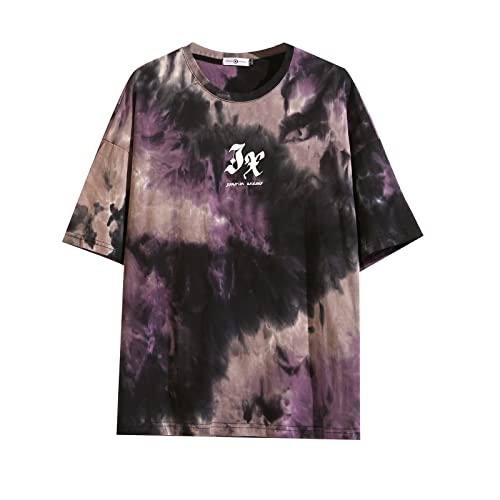 GURUNVANI T-Shirt Herren Harajuku Streetwear T-Shirt Männer T-Shirt Halbarm Hip Hop T-Shirt, 3322 Violett, Klein von GURUNVANI