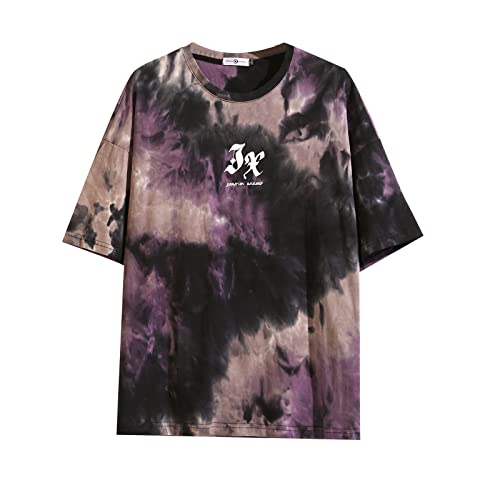 GURUNVANI T-Shirt Herren Harajuku Streetwear T-Shirt Männer T-Shirt Halbarm Hip Hop T-Shirt, 3322 Violett, L von GURUNVANI