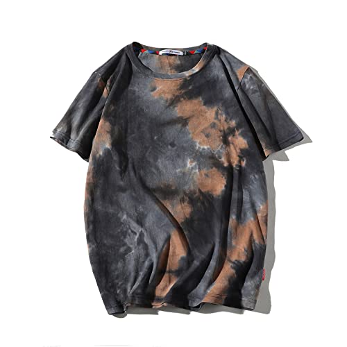 GURUNVANI T-Shirt Männer Tie Dyed Tees Streetwear Hip Hop Top, T3133Coffee, Large von GURUNVANI