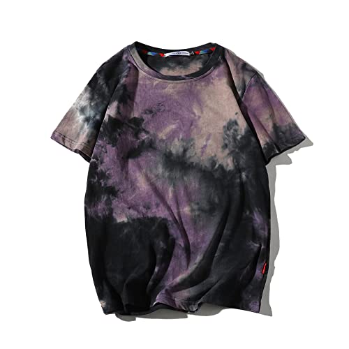 GURUNVANI T-Shirt Männer Tie Dyed Tees Streetwear Hip Hop Top, T3133Purple, Large von GURUNVANI