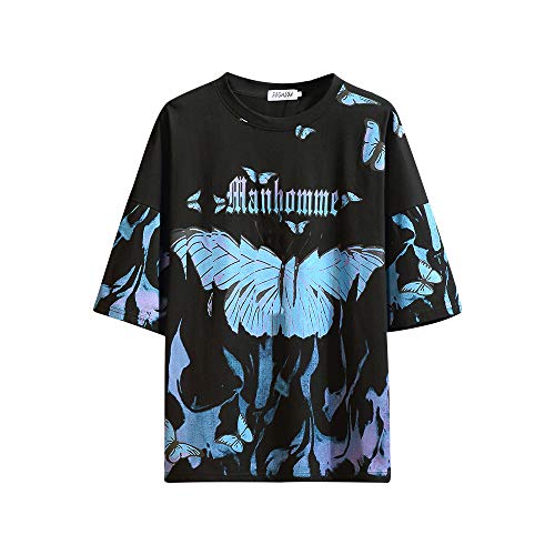 Bedruckte Herren T-Shirts Schmetterling Magie Feuer, Black, Small von GURUNVANI