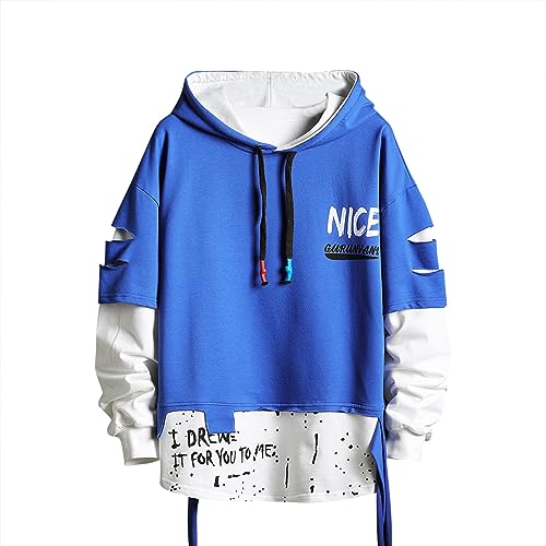 GURUNVANI Herren Fashion Trends Hoodies Hip Hop Patchwork Pullover Hoodie Top, 19W161Blau, Large von GURUNVANI