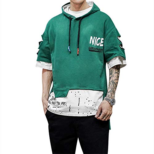 Herren Fashion Trends Hoodies Hip Hop Patchwork Pullover Hoodie Top, Grün Halbarm, Small von GURUNVANI