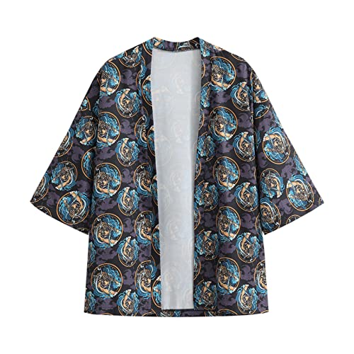 Herren Kurzarm Japanische Harajuku Shirt Sommer Jacke Tops Shirts, 20f12blau, S von GURUNVANI