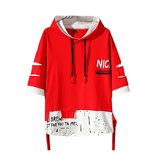 GURUNVANI Herren Mode Trends Hoodies Hip Hop Patchwork Pullover Hoodie Top, 20W602Rot, Large von GURUNVANI