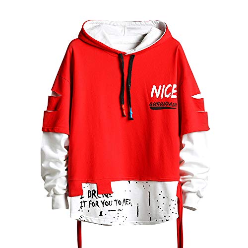 Herren Fashion Trends Hoodies Hip Hop Patchwork Sweater Hoodie Top, 19W161Rot, XX-Large von GURUNVANI