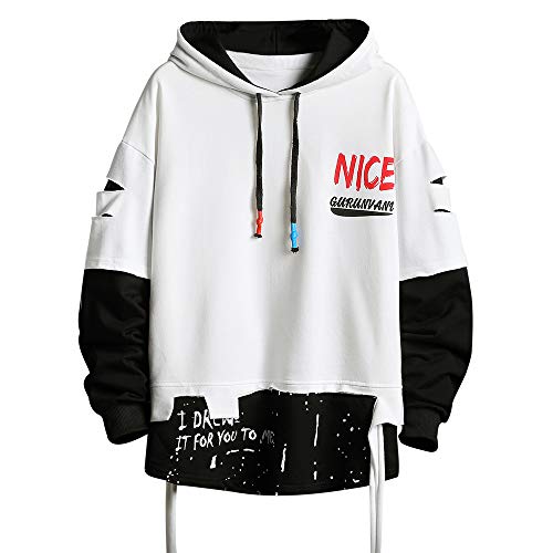 GURUNVANI Herren Fashion Trends Hoodies Hip Hop Patchwork Sweater Hoodie Top, 19W161Weiß, X-Large von GURUNVANI