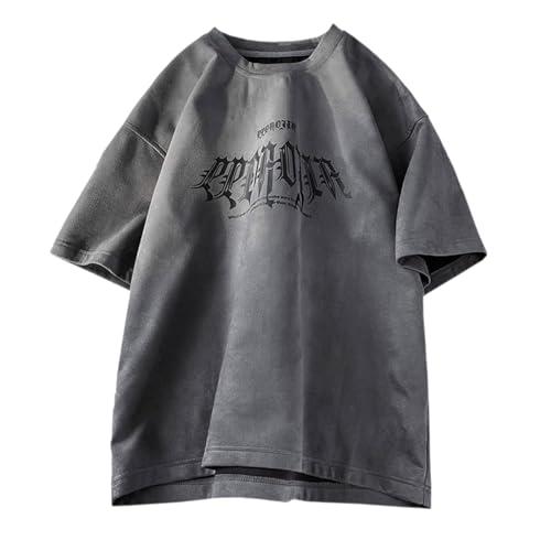 GURUNVANI Herren Vintage Rundhals T-Shirt Grafik Tees Hip Hop Kurzarm Tops…, Dunkelgrau, XX-Large von GURUNVANI