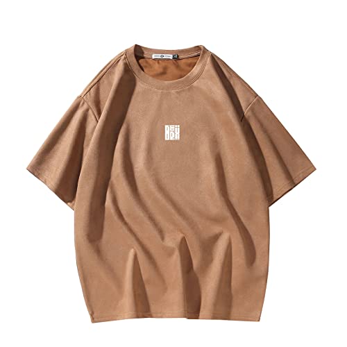 Herren T-Shirt Streetwear Harajuku Tops Kurzarm Rundhals T-Shirt, T3408Brown, XL von GURUNVANI