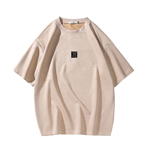 Herren T-Shirt Streetwear Harajuku Tops Kurzarm Rundhals T-Shirt, T3408Khaki, L von GURUNVANI