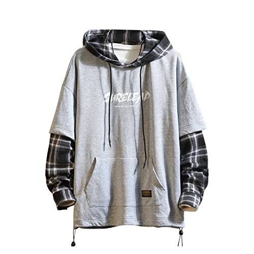 Japan Style Patchwork-Hoodies für Herren, Characters, Streetwear, Hoodie, Herren-Sweatshirt - Grau - Medium von GURUNVANI