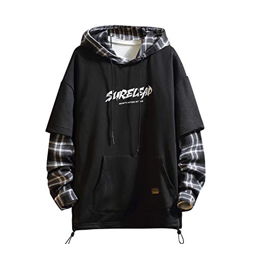 Japan Style Patchwork-Hoodies für Herren, Characters, Streetwear, Hoodie, Herren-Sweatshirt - Schwarz - Large von GURUNVANI