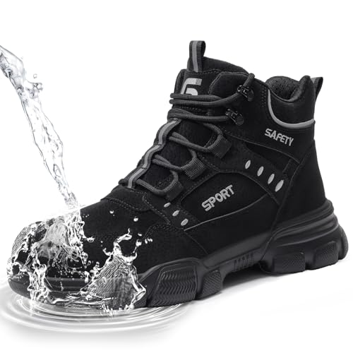 GUSAYEX Arbeitsstiefel für Herren, wasserdicht, Stahlkappenschuhe für Herren, leichte Stahlkappenstiefel, bequemer Sicherheitsstiefel, Industrie-Baustiefel, Arbeitsschuhe, hohe Oberseite von GUSAYEX