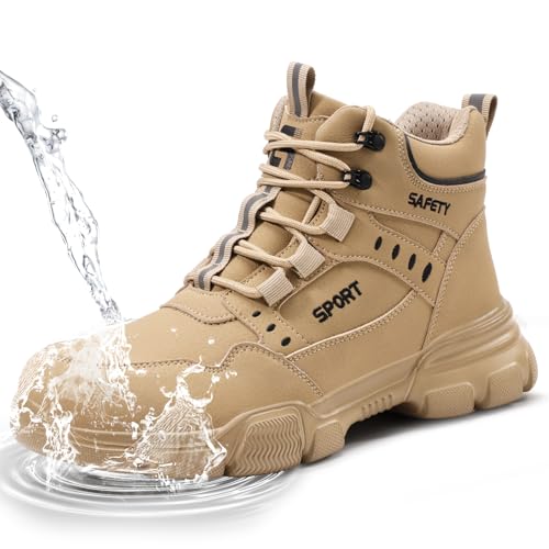 GUSAYEX Arbeitsstiefel für Herren, wasserdicht, Stahlkappenschuhe für Herren, leichte Stahlkappenstiefel, bequemer Sicherheitsstiefel, Industrie-Baustiefel, Arbeitsschuhe, hohe Oberseite von GUSAYEX