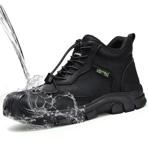 GUSAYEX Stahlkappe Arbeitssicherheit Baustiefel für Herren Wasserdicht Sicherheit Arbeitsschuhe Stahlkappe Leicht Bequem Industrie Unzerstörbare Schuhe Schwarz, Schwarz-0216g, 44.5 EU von GUSAYEX